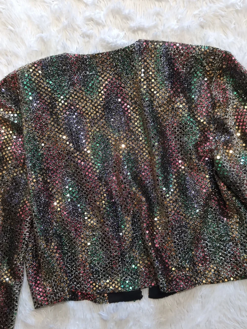 Vintage John Roberts Rainbow Gold Sequin Sparkly Metallic Party Cardigan Size 10 - Picture 7 of 10
